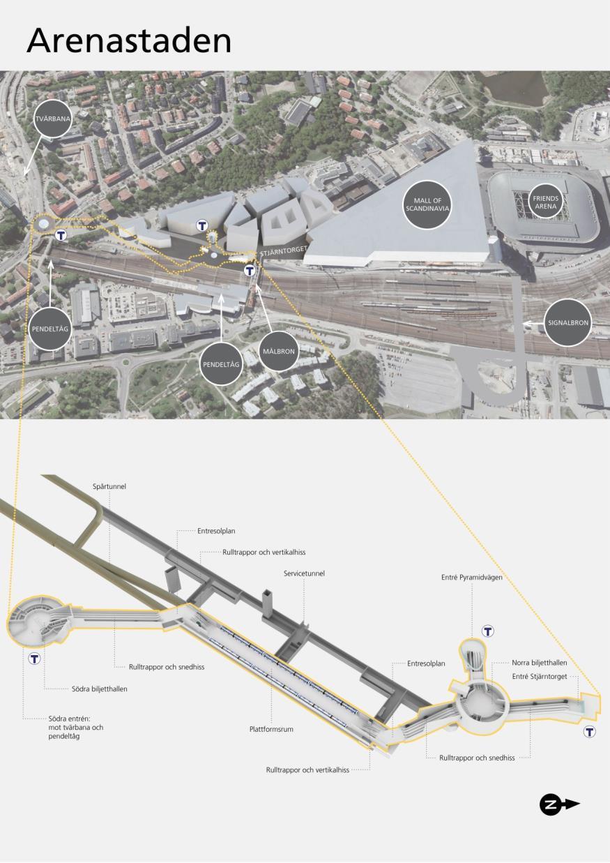 Figur 32. Station Arenastaden. Den norra entréhallen kommer att ha två stationsentréer.