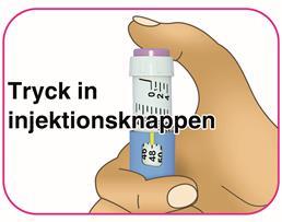 Tryck inte in injektionsknappen snett uppifrån och se till att du inte hindrar dosväljaren med fingrarna eftersom detta hindrar