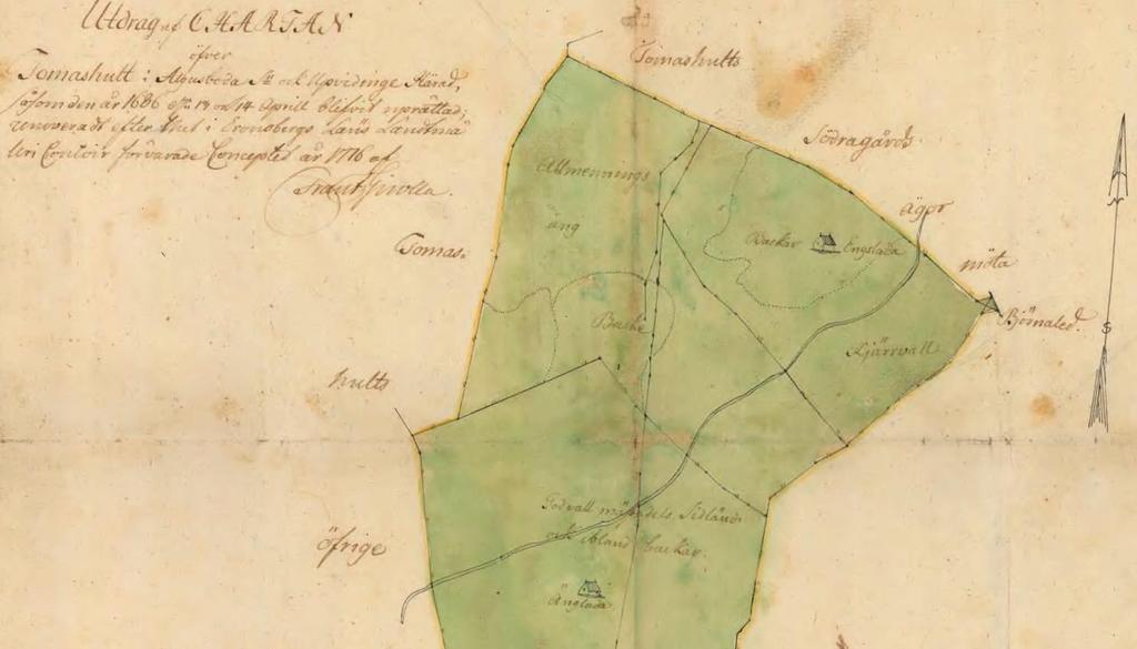 Utsnitt ur karta från 1686, där man