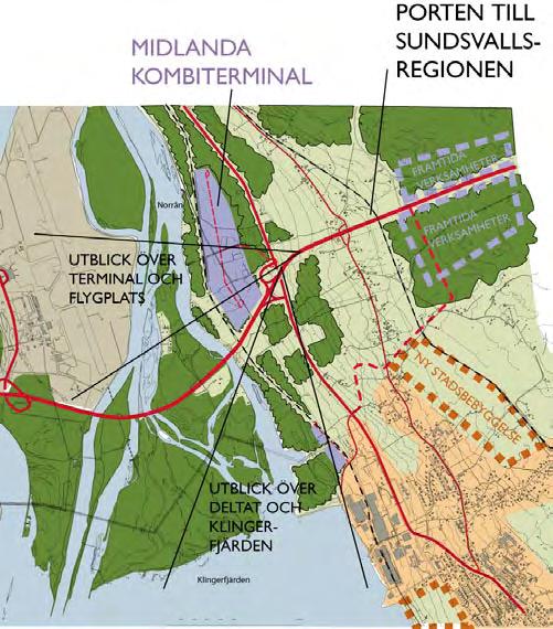 Översiktlig planskiss I linje med översiktsplanerna för såväl deltat som Söråker skulle den översiktliga planlösningen kunna se ut som nedanstående skiss.