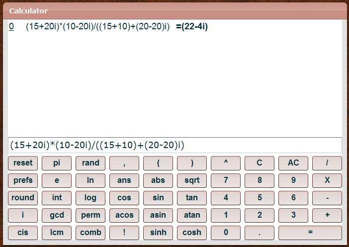 Complex numbers calculation AB (15 + j20) (10 j20)