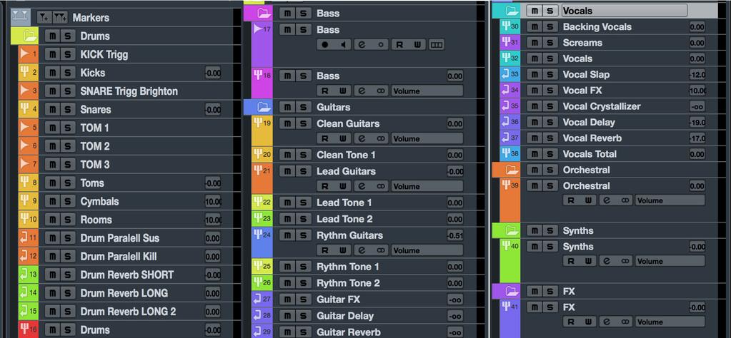 4 effektplugins såsom delay, reverb och chorus. De används för att skapa djup eller uppfattad storlek i t.ex. sångspår.