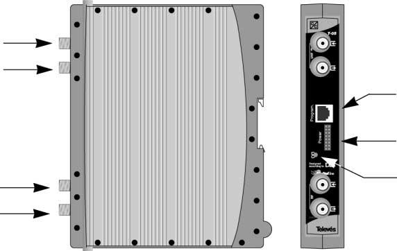 T-05 kanalprocessor digital Anslutningar 1 2 5 6 3 7 4 1. Antenningång (UHF) +12V för antenn 2. RF-utgång (UHF) 3. RF-ingång 4. RF-ut (loop) 5. Uttag för programmerare 6. Anslutning strömmatning 7.