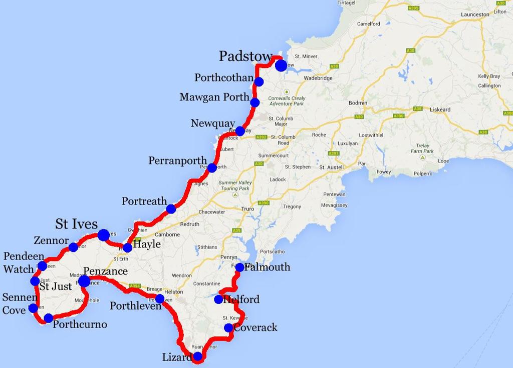 South West Coast Path, Penzance - Falmouth, 6 nätter 6(6) South West Coast Path South West Coast Path är över 1 000 km lång, och sträcker sig från Minehead i norr till South Haven Point i söder.