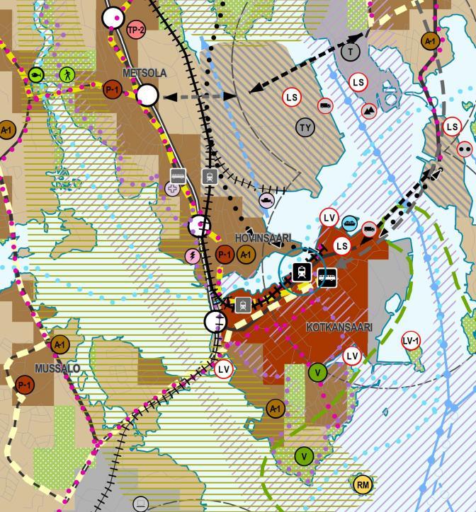 ALTERNATIV FÖR STRÄCKNING OCH STATIONER 11 / 30 Figur 8. Utdrag ur generalplanen för Kotka Fredrikshamnregionen (23.11.2016), som är under beredning.