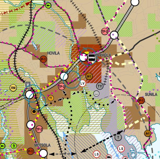 ALTERNATIV FÖR STRÄCKNING OCH STATIONER 15 / 30 Figur 14. Utdrag ur generalplanen för Kotka Fredrikshamnregionen som är under beredning (23.11.2016).