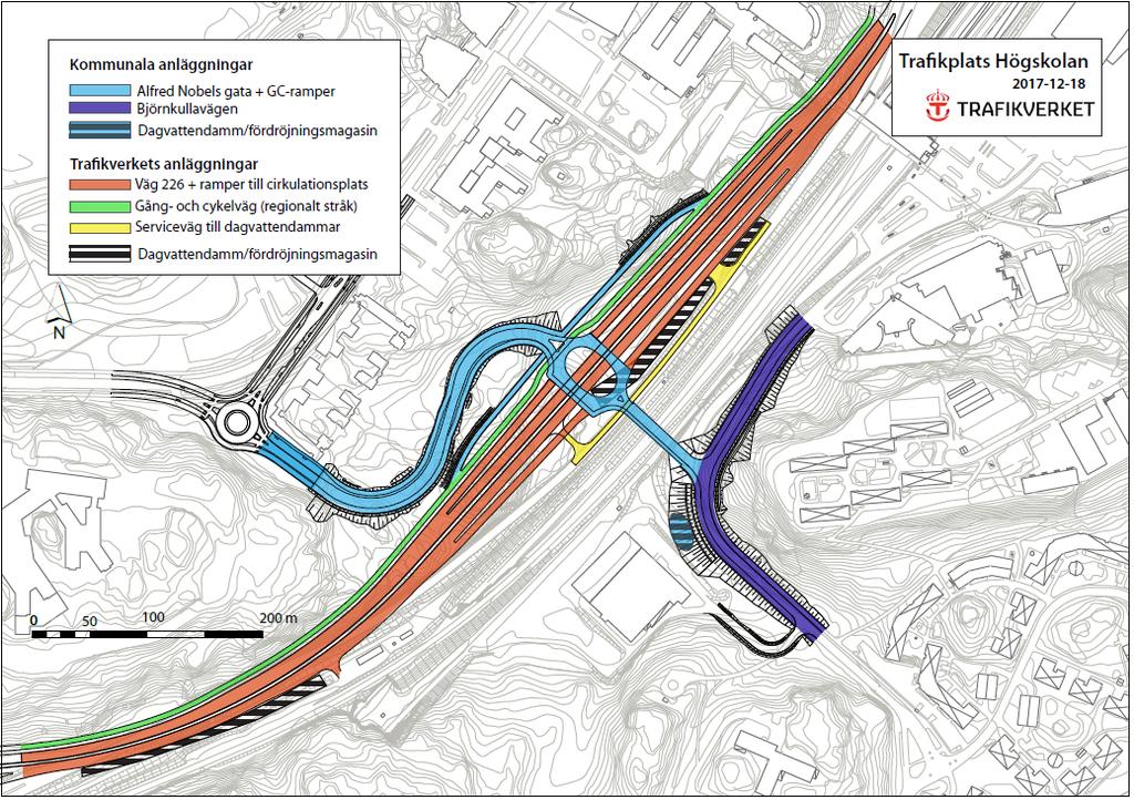 4 (7) Karta där fördelningen av användning och fördelningen mellan kommunens och trafikverkets anläggningar Detaljplanens reglering Detaljplanen reglerar cirkulationsplatsens och anslutningsvägarnas