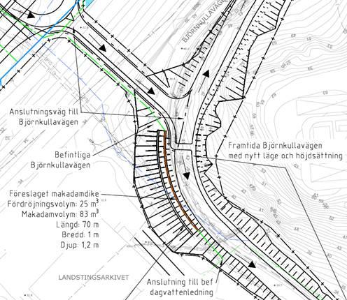 KS 2015-1707 18 (34) föreslås anslutas till befintliga dagvattenledningen i Björnkullavägen.