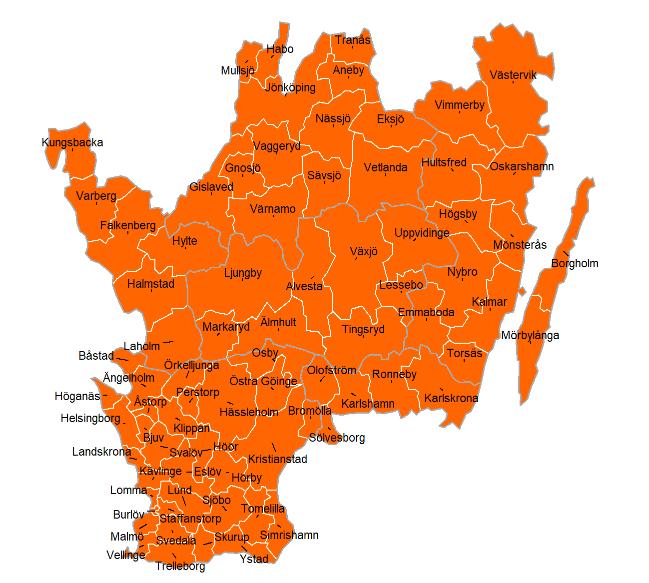 Regionsamverkan Sydsverige Sydsverige består av sex regioner och här bor totalt 2 593 000 invånare vilket utgör 26 procent av Sveriges befolkning.