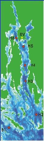 Klorofyll och N-tillförsel från Hfj-verket 9-9 Kväve ton/år 9 TN från STP HMarch-Oct 9 9 9 99 99 Klorofyll a µg/l Fosfor ton/år Klorofyll och P-tillförsel från Hfj-verket 9-9 TP fr STP HMarch-Oct 9 9