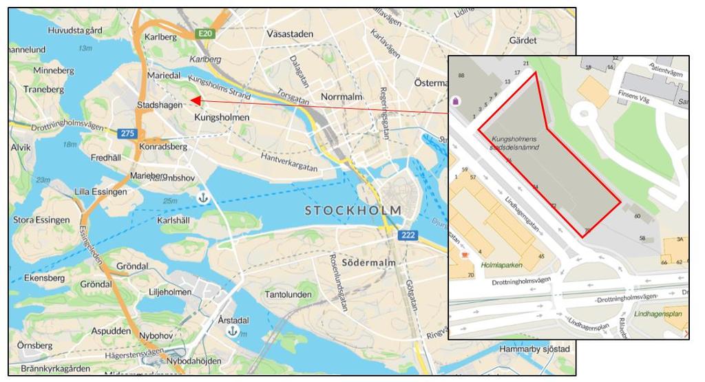 7 (12) Områdesbeskrivning Allmänt Fastigheten Gångaren 10 ligger längs Lindhagensgatan 72-76 på Kungsholmen i centrala Stockholm.