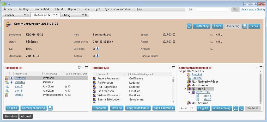 7. Klicka på ikonen Spara till Lex Protokollsutdraget sparas, en kvittens visas i Lex-menyn. 8. Avsluta MS Word MS Word stängs.