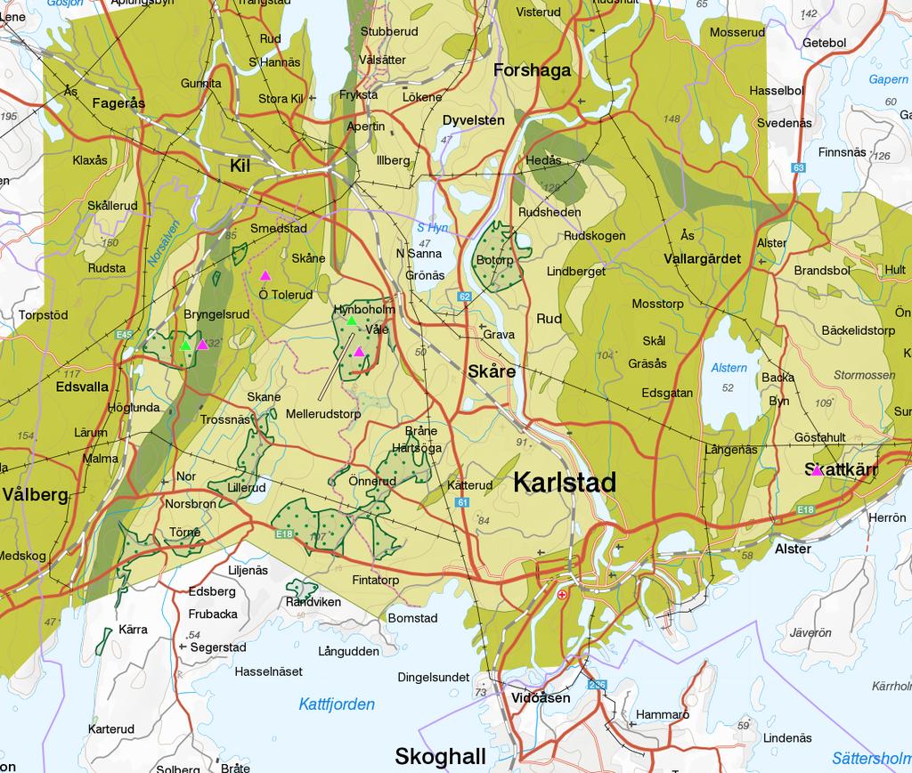 ALSTRUM Komplettering Figur 1. Utdrag från SGU:s kartvisare ballast som visar täkter kring Karlstad.Område för täkten är markerat med röd ring.