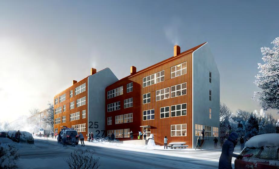 Det finns inga tydliga referenser i designteamets beskrivning av förslaget till bedömningskriterierna i tävlingsprogrammet. Fig 5. Vy från gatan.