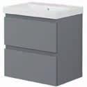 Grey porslinstvättställ, 2 lådor, Grepplist BxDxH 500x346x506 mm WC/DUSCH Norm A60 vit
