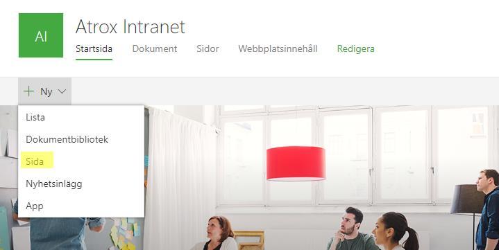 Skapa Ny Sida 1. Klicka på Ny Sida på webbplatsens startsida 2.