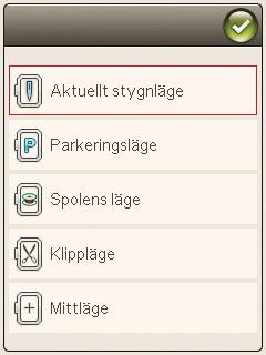 STARTMENYN Tryck på ikonen för startmenyn för att öppna verktygsfältet. Från verktygsfältet i sömnadsläget kan du endast göra ändringar i inställningsmenyn.