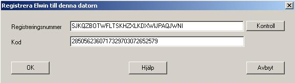 12 1.6 Elwin användarehandbok Registrera Elwin För att slippa vänta vid vissa kommando krävs det att man registrerar programmet.