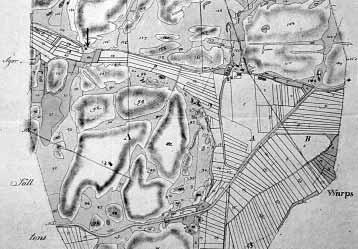 Fig. 2. Utsnitt ur laga skifteskartan över Elsängen, upprättad 1833 34. Den under första hälften av 1800-talet uppodlade öst-västliga dalgången syns i kartans övre vänstra del.