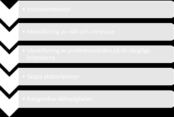 För att strukturera upp analysen skapades fyra stycken intressentgrupper som vardera representerade ett givet mål; produktion, ekologi, rekreation och renskötsel (Fig. 3).