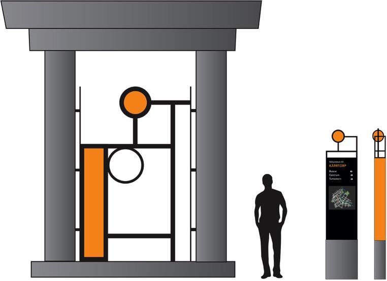 Framsida Sida Figur 23: Designförslag Rumsavdelare och informationspelare med karta.
