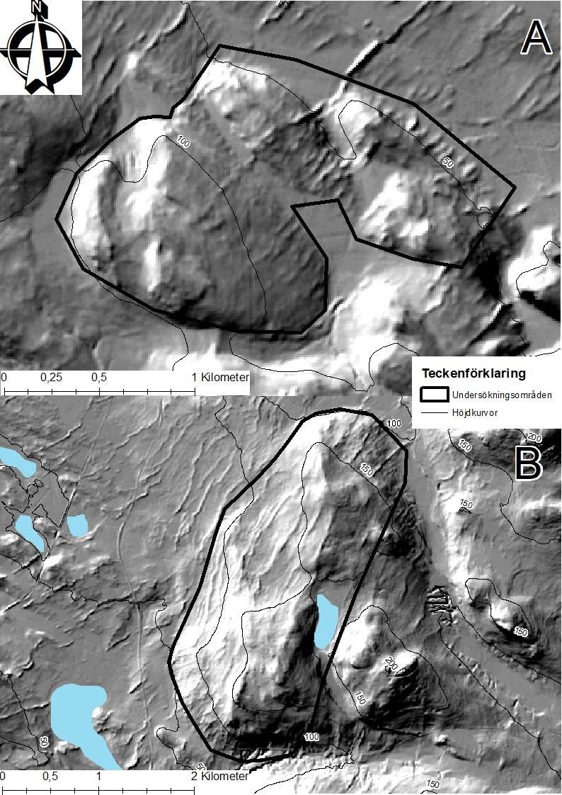 Område A har sammanlagt 29 DG-moräner identifierats, med en medellutning på 7,7 (SD= 2,9 ). Den maximala lutningen är 14,7.