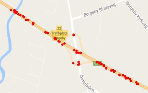 Tabell 2. Olyckstyper vid trafikplats Lomma Olyckstyp % Antal U (upphinnande-motorfordon) 69.0% 58 S (singel-motorfordon) 20.2% 17 O (omkörning-motorfordon) 3.