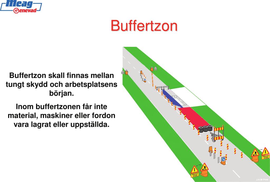 Inom buffertzonen får inte material, maskiner eller fordon vara