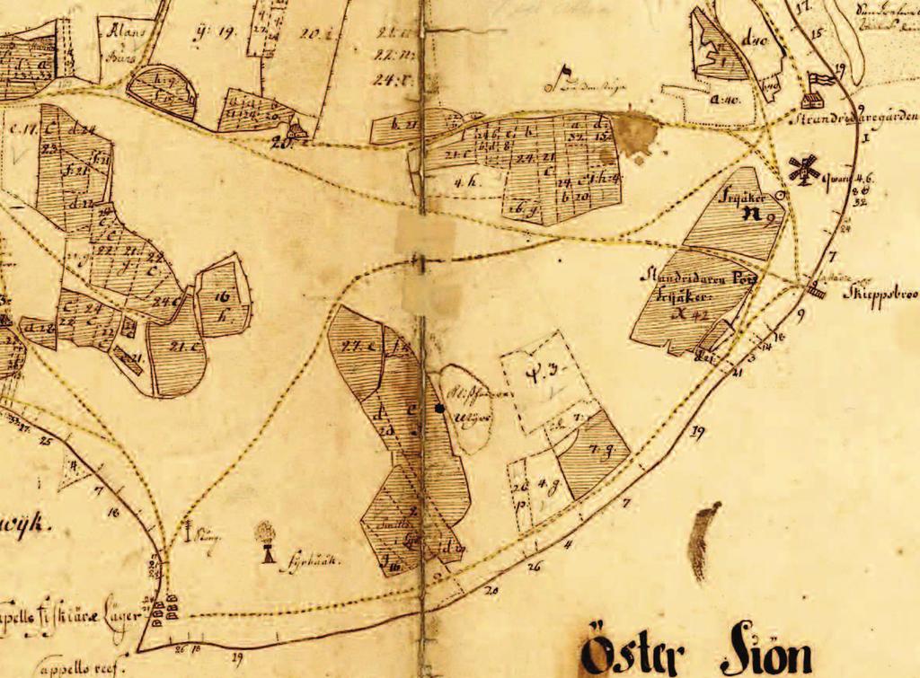 270 Peter d Agnan Fig. 4. Skattläggningskartan 1717 med Kapellets fiskeläge (i kartans nedre vänstra hörn) och Närshamn (nära Strandridaregården i övre högra hörnet).
