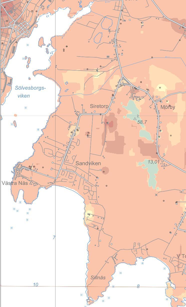 Figur 6 Jorddjupskarta över västra Listerlandet, (SGU c, 2017). 4 HYDROGEOLOGI 4.