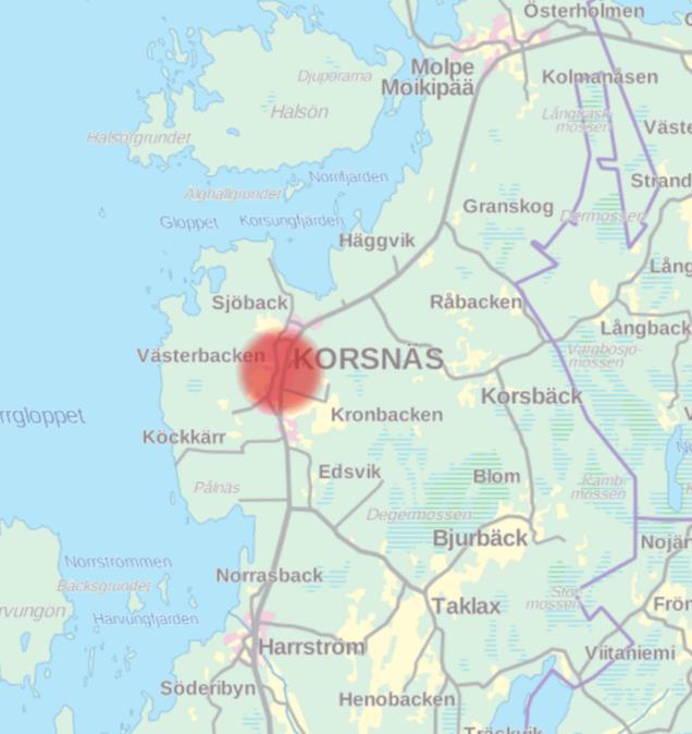 1-5 2. PLANLÄGGNINGSOBJEKT OCH INFLUENSOMRÅDE Planläggningsområdet omfattar de centrala delarna av Korsnäs kommuncentrum, Kyrkoby.