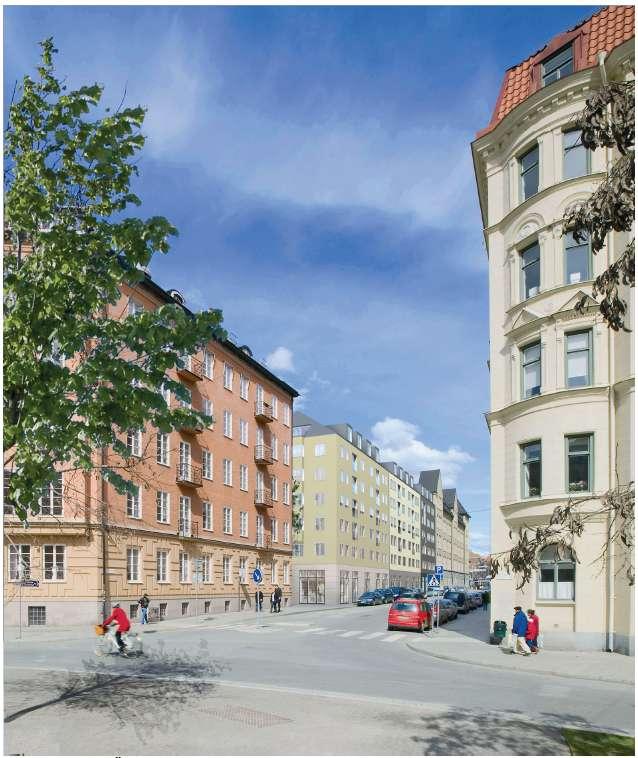 Perspektiv från Östermalmsgatan mot Danderydsgatan.