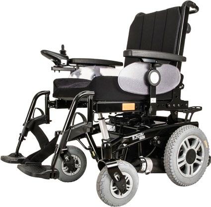 Tippskydd med fjädrande avvisarhjul Transportfästen Batterier 2 x 50Ah Hastighet max 10 km/h (programmerbart) Chassifärg Svart Stolens mått i standardkonfiguration Totallängd 113cm Transportlängd