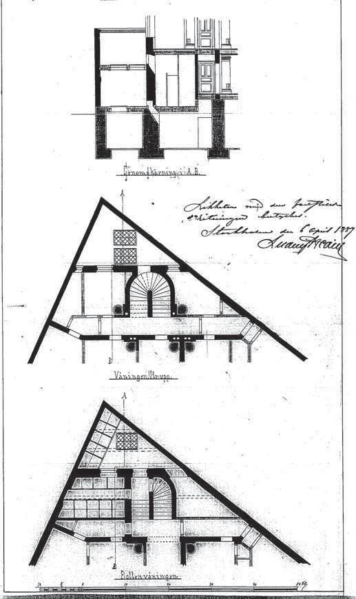 Ofta har bara ett hörn behövt skäras av men för symmetrins skull har då även motsvarande hörn avdelats eller så har formen tagits upp på annat sätt i interiören.