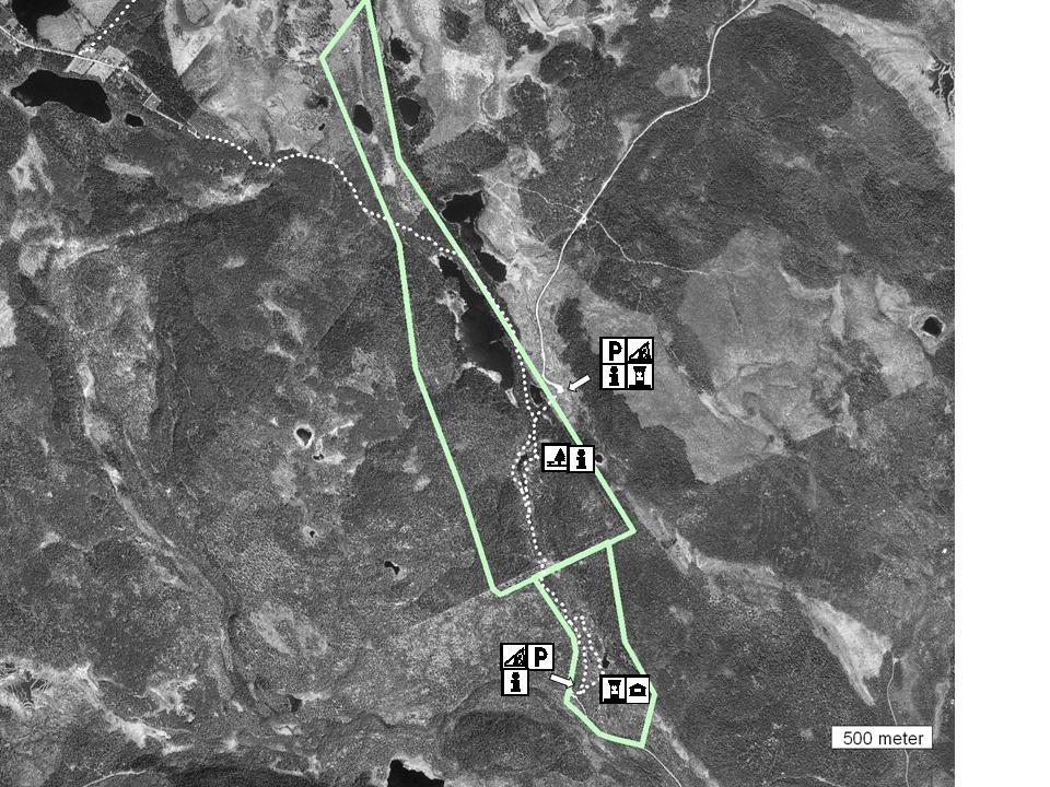 BILAGA 3 ANLÄGGNINGAR OCH INFORMATION FÖR FRILUFTSLIV Detaljkarta som visar alla stigar, information och anläggningar för friluftslivet i naturreservatet
