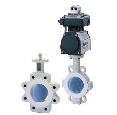 För inspänning (wafer), med gängöron (lugged) och dubbla flänsar En PTFE-belagd lösning som följer ISO 5752/5 kort (EN 558-1/T5) med olika korrosionsbeständiga spjällmaterial Funktioner och