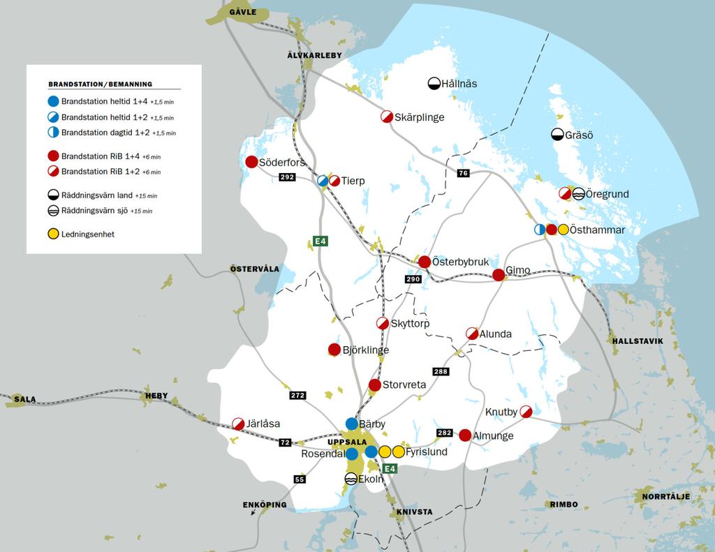 Sid 7 (15) Bilaga 3; Karta över brandstationernas placering Totalt hyrs 19 brandstationer.