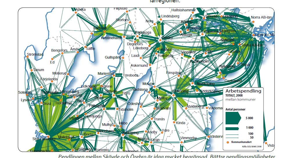 Figur 2. Arbetspendling totalt 2008 mellan kommuner Ur Nyckelstråket Väg.