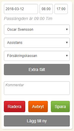 Om du jobbar för fler än en brukare så kan du lättare hitta rätt kalender genom att filtrera på Grupp. Vilka grupper som finns och vad de kallas beror på vad ditt företag ställt in.