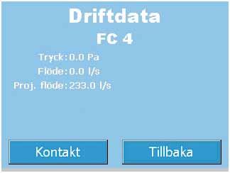 Panel Driftdata Fönstret visar aktuell information om panelen. Tryck Flöde Proj.