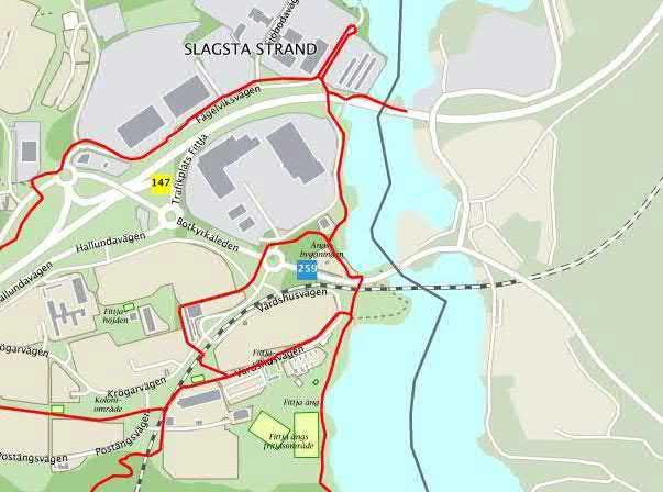 Borkyrka kommun skiljer i sin cykelplan inte mellan regionala och kommunala stråk utan redovisar endast rena cykelvägar (röd) samt cykling i blandrafik (blå, ej på bilden).