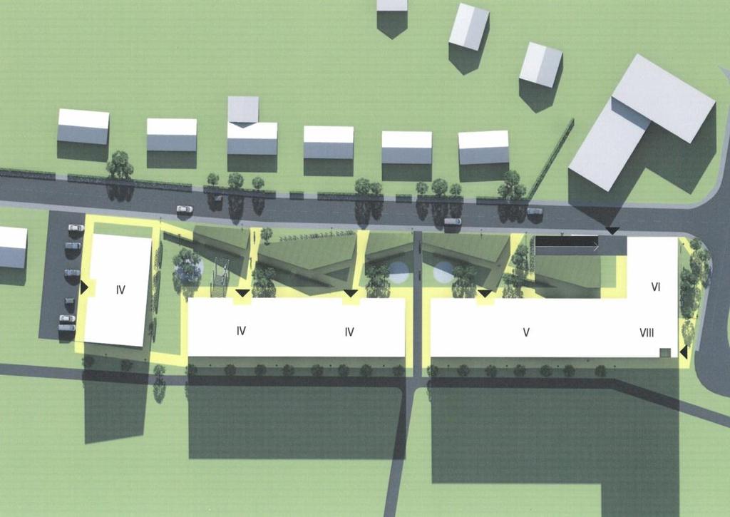 Bild 4: Skiss över föreslagen ny bebyggelse. Kulturarv Inom planområdet finns inga kända fornlämningar och föreslagen nybyggnation bedöms inte påverka Vaksala kyrka med omnejd eller dess siktlinjer.