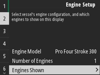 64816 64817 Antal motorer Tryck på Enter för att få upp skärmen Engines Shown (visade motorer). Lämpliga alternativ visas beroende på antalet valda motorer i föregående steg.