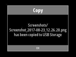 64848 64849 Skärmdumpar har kopierats till USB-enhet En bekräftelseskärm visas med information till