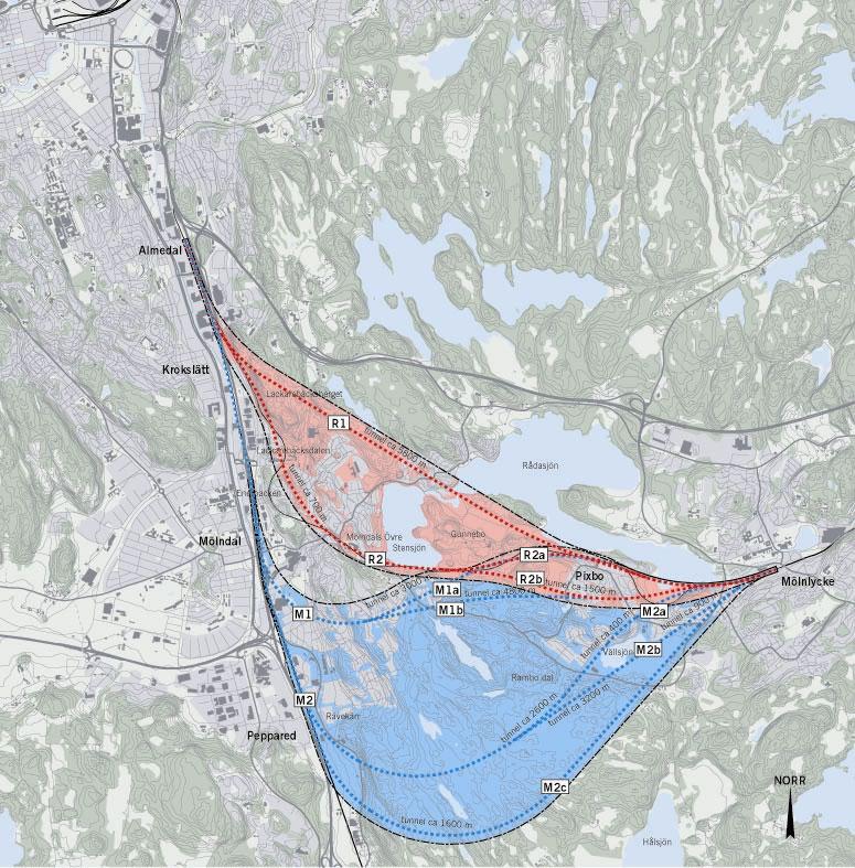 Båda projekten har förutsättningen att etappansluta till Almedal men en framtida fyrspårutbyggnad mellan Almedal och Mölndal skulle kunna ske både i Mölndalsån dalgång men även tunnel i Safjället