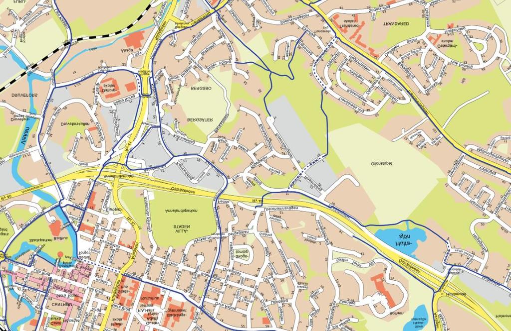 Cykeltrafik Figur 5 nedan visar cykelvägnätet i anslutning till planområdet. Bergsäter Stadskärnan Cykelpassager över Enedalsg.