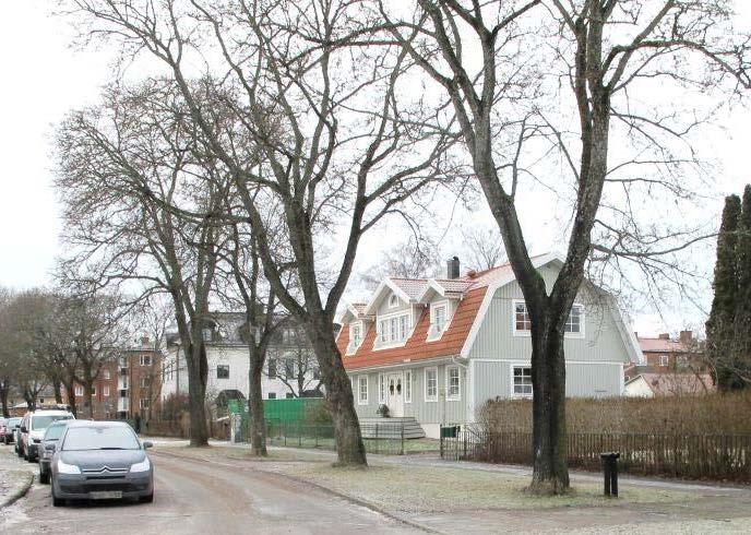 Kvarteret Hemfrid präglas av fristående byggnader med ett stort inslag av grönska.