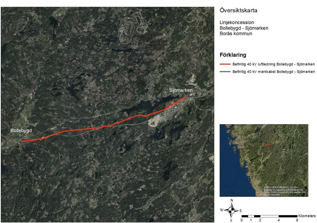 Figur 1. Översiktskarta som visar befintlig sträckning. 1.2 Syfte och behov Ledningen är en viktig del i Vattenfalls regionnät och överför el inom ett stort område till underliggande nät.