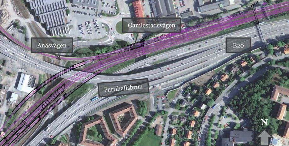 8. Anläggningsbeskrivning 8.1 Sävenäs lokstallar till bro över E6 8.1.1 Översikt I samband med byggandet av Västlänken görs en omfattande ombyggnad av Olskrokens bangård (se översikt för Projekt Olskroken planskildhet i Figur 3.