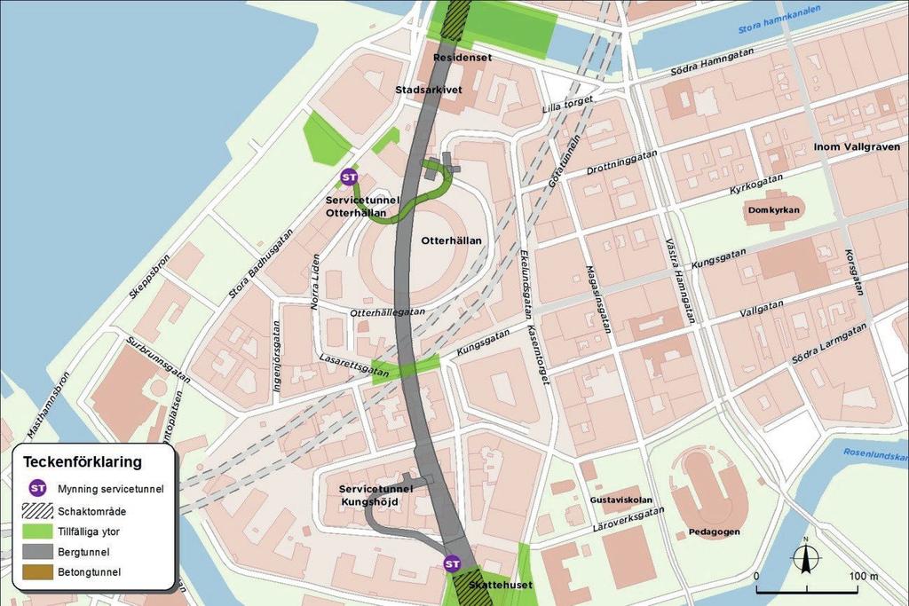 berguttag tillämpas med hänsyn till krav på vibrationer och som skonar berget mellan Västlänkens tunneltak och Residenset.